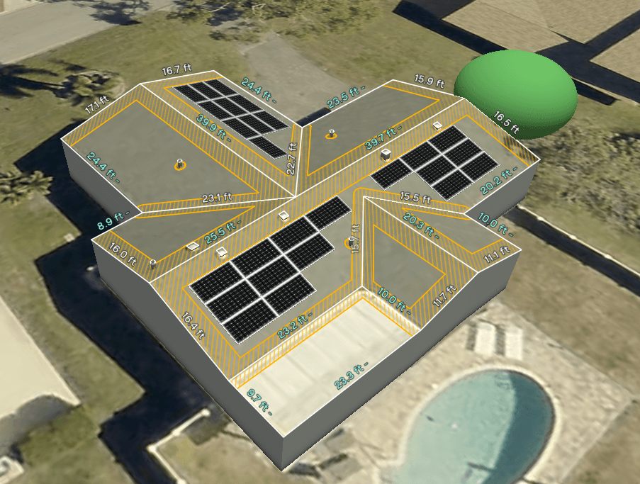 Solar panels auto-placed on a real roof design